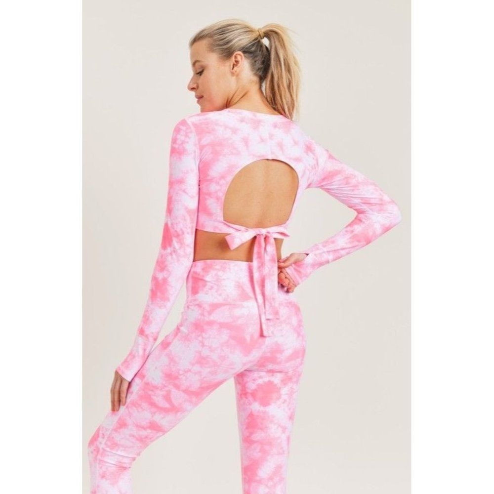 Abstract Tie Dye Cropped Top Back Tie Top Pink